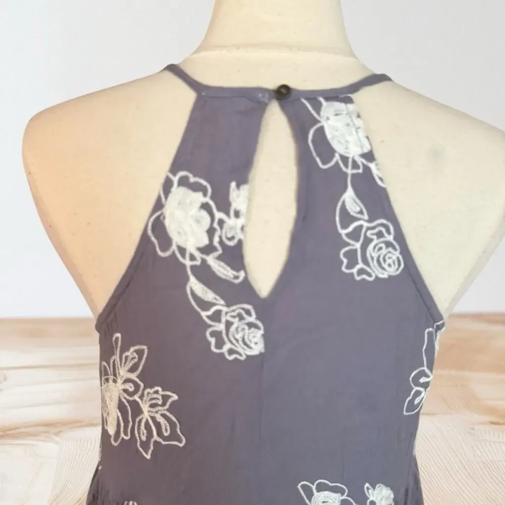 Umgee Mini Tunic Embroidered Dress Sz M Strappy Racerback Sundress Gray &‎ White